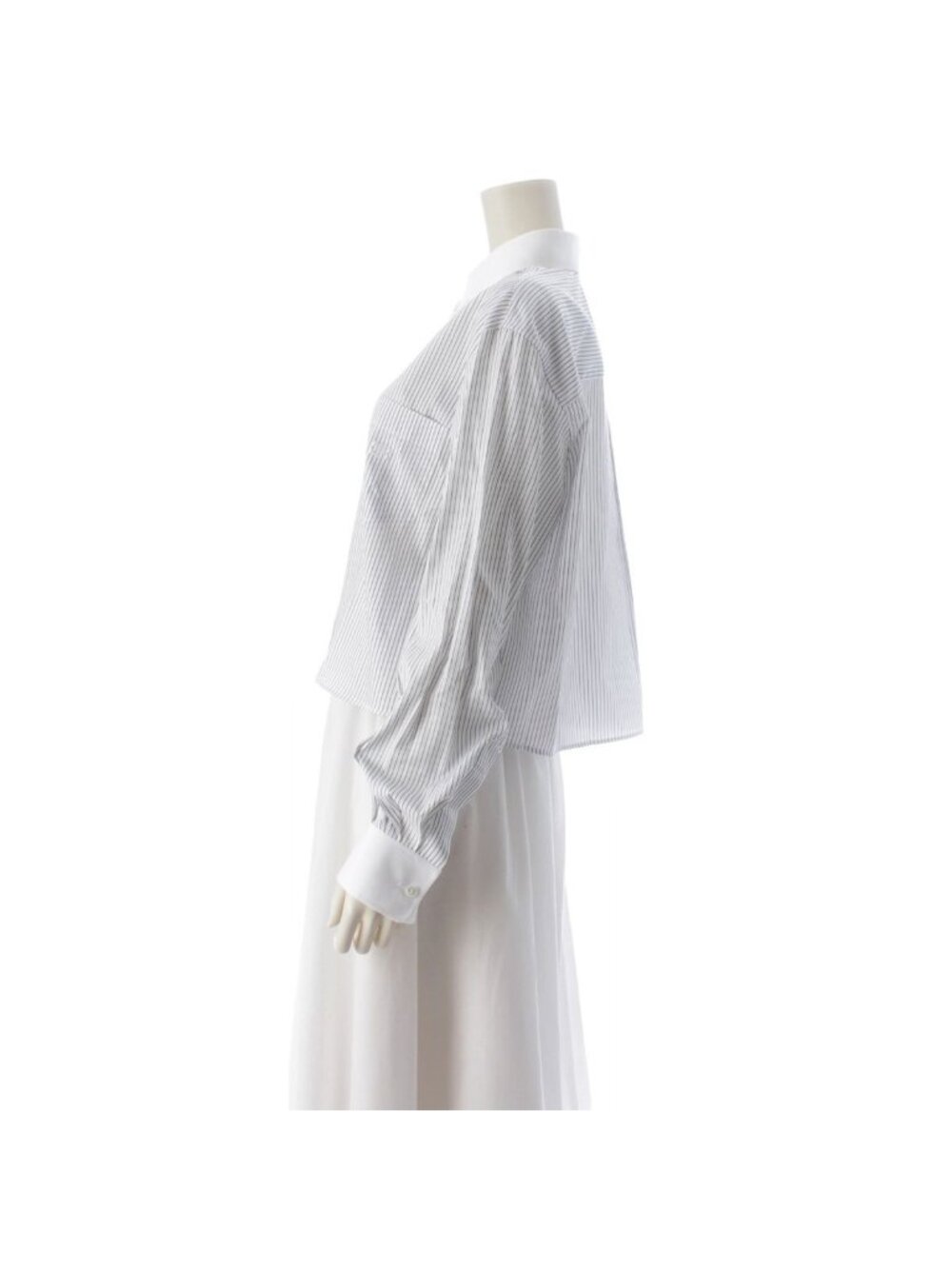 Celine Cotton Triomphe Embroidery Long Sleeve Striped Cropped Shirt Top White 38 - Picture 3 of 10